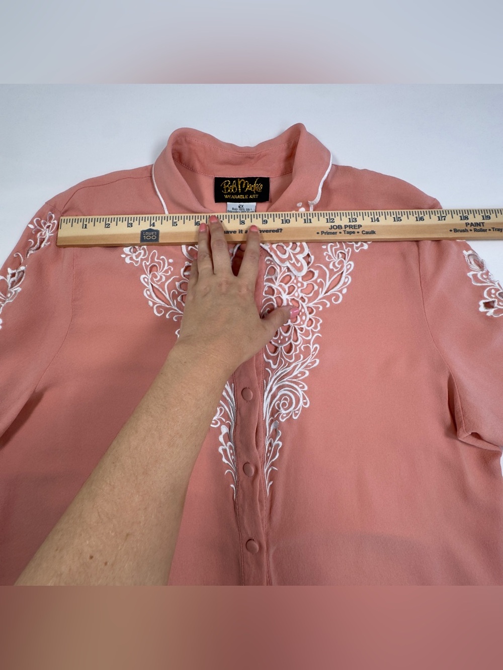 Bob Mackie Wearable Art Silk Blouse Blush Pink Cutwork Embroidery Size 2X - Picture 9 of 13